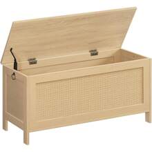 HOOBRO Storage Bench, Large Toy Box, Storage Chest With Faux Rattan Decoration, Toy Chest, 39.4'' Toy Storage Organizer, Ty Hinge And Sturdy Support, For Living Room, Bedroom, Natural NL101CW01