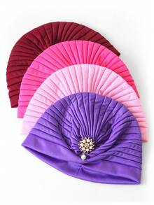 1pc Vintage Women's Solid Rhinestone Flower Casual Bandana Hair Wrap Hat, Versatile Watermelon Hat Hair Sleep Cap Sleep Bonnet,Beach,Travel - Multicolor - View 12