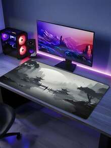 Extra Large Japanese Moonlight Pagoda Mouse Pad - Serene Night Scenery Design, Non-Slip Rubber Base, Stitched Edges, Smooth Surface, Suitable For Gaming And Home Office, Perfect Gift Creative, Gaming Mouse Pad Back To School - Multicolor - View 6