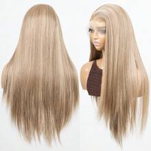 Blonde Highlight Brown Mixed Color 13x6 Synthetic Lace Front Wigs For Women 22 Inch Long Straight Glueless Kanekalon Hair Resistant Synthetic Hair Wigs Free Part 150% Density Ombre Blonde Highlights Mixed Color Heat Resistant Fiber Synthetic Lace Front Wigs Natural Hairline For Women Daily Party Vacation Holiday Use