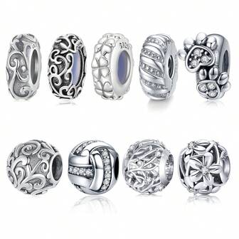 WOSTU 1 PC 925 Sterling Silver Metal Round Beads Scroll Pattern Charm For Women Antioxidant Jewelry Fit Original Bracelet DIY Jewelry