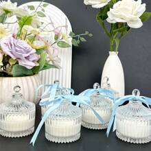 VICKYO VICKYO 6 Sets Scented Candle Set, Votive Candle With Candle Holders And Lids, Thank You Tags And Blue Ribbon Return Gifts, Wedding Party Favors And Decoration