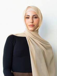 1 件女士纯色围巾/头巾，雪纺，休闲日常穿着 Abaya 配饰柔软头巾，女士面纱 - 米色 - 查看 2