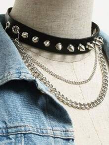 朋克哥特黑色铆钉颈链，适合女性日常佩戴、节日、派对、生日礼物 - 黑色 - 查看 17