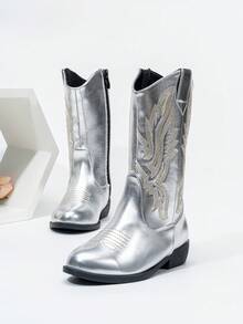 音乐节时尚新款刺绣西部牛仔靴儿童款 - 銀色 - 查看 3