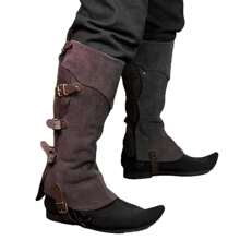 Ghetre medievale din piele întoarsă artificială pentru cizme, ghetre, cavaler războinic, apărători de picioare, accesorii pentru costume renascentiste pentru Halloween
