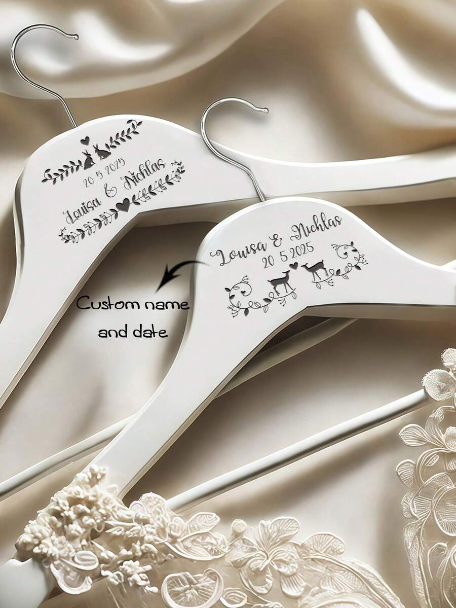 1PC Personalized Custom Wedding Dress Hanger, Personalized Wedding Hanger, Wedding Hanger Engraved With Name And Date, Exquisite Bride Shower Gift, High-Quality Customization, Elegant Design, Very Suitable For Bride Party Gifts, Wedding Decorations, And Unique Commemorative Gifts For Her Boyfriend, Girlfriend, Father, Mother, Family, Friends, Pets, Daughter, School Students, Son's Birthday, Graduation, And Family - Multicolor - View 1