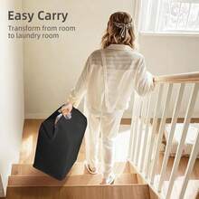 1pc Large Collapsible Waterproof Linen Laundry Basket, Dirty Clothes Storage Bin, Toys Storage Basket For Home Use - Black - View 7