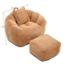 Giant Bean Bag Chair With Footstool,Lazy Sofa - Oversized High Back Corduroy Bean Bag Couch,Floor Sofa For Living Room, Home Theater, Play Zone - & Non-Slip Base,Very Suitable For Bedrooms, Living Rooms, Game Rooms, Study Rooms, Offices, Or Apartments. - B-卡其色(附腳蹬豆袋椅) - 查看 10