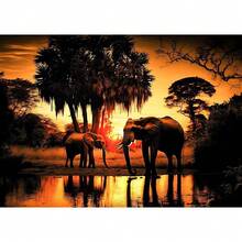 1 Stück Wandkunst Poster wahlweise mit Rahmen wilde Elefanten Sonnenuntergang Landschaft Elefant Tier Kunst Poster Leinwand Malerei Wandbilder Wohnzimmer Heimdekoration Leinwand, ohne Rahmen - Verschiedenfarbig - Übersicht 19