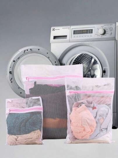 3pcs Pink Washing Machine Laundry Bags For Clothes, Socks, Underwear, Practical Household Tools