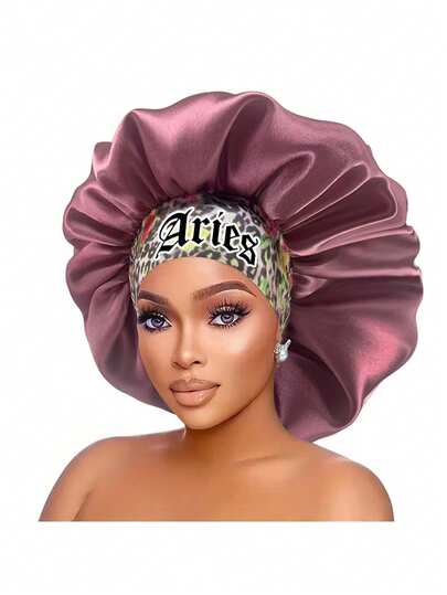 1 PC Hair Basic Satin Bonnet 12 Constellations Personalization Printed Satin Wide-Brimmed Elastic Sleep Cap Hat, Bonnet, Shower Cap, Hair Products And Accessories For Barber Salon Beauty Travel Essentials Hair Sleep Cap