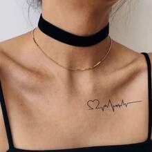 2 张/套大胆创意感人临时纹身、心电图、化妆设计、人体彩绘、防水防汗持久、逼真无眩光的理想礼物 - 黑色 - 查看 8