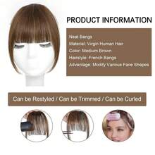 Clip In Bangs Real Human Hair Bangs Hair Clip Fringe With Temples Hairpieces For Women Natural Looking Hair Extension For Daily Wear (Wispy Bangs, Dark Brown) - 棕色 - 查看 3