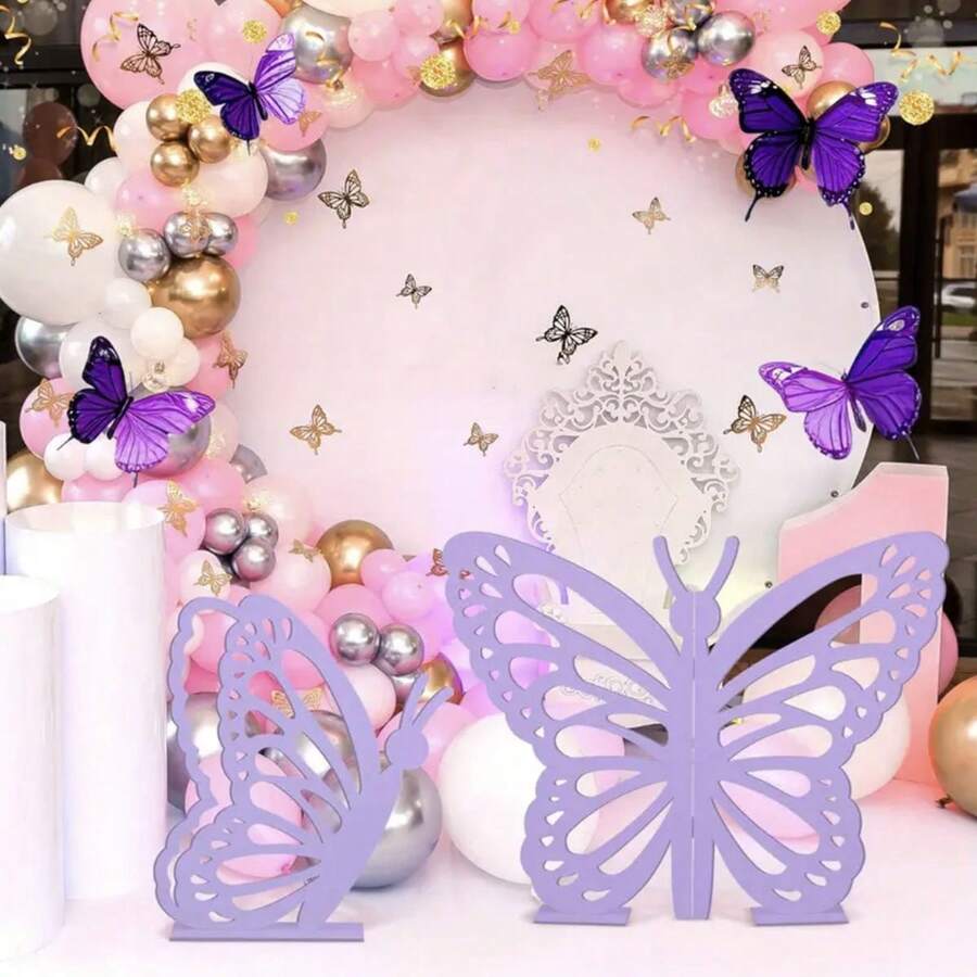 2 piezas Decoración de mariposa de silueta de alas, decoración de fondo, para fiesta de cumpleaños, fiesta de bebé, fiesta de boda - Multicolor - Ver 1