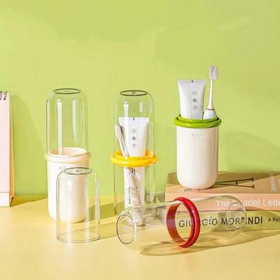 Juego portátil de cepillo de dientes y vaso para enjuague bucal con diseño de dibujos animados creativos, cepillo y vaso multifunción para uso familiar, artículos esenciales de baño compactos, kit de higiene portátil para el hogar y para llevar, soporte ligero y duradero, estilo de dibujos animados adorable, organizador que ahorra espacio, fácil de limpiar y separación de húmedo y seco, agarre cómodo y estuche amigable para viajar