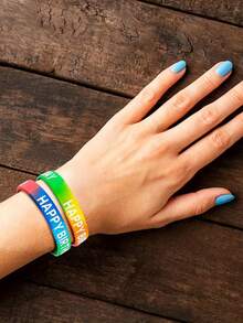 Personalized Bracelet, Customizable Wristband, Suitable For Parties, Birthdays, Halloween, Christmas, Weddings, Promotions And Corporate Events Inspirational Silicone Wristband | Multi-Color "Never Give Up" Inspirational Bracelet | Durable And Flexible | Great For Sports, Parties And Daily Inspiration | Perfect Gift For Birthdays And Valentine's Day, Inspiring Silicone Beads - Multicolor - View 4