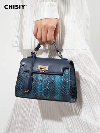 CHISIY [蓝色蛇纹] 原创手工女包 2025 新款手提包、单肩包、斜挎包三合一奢华托特包，通勤必备，学院风，优雅街头漫步。送给女朋友的生日礼物，送给妈妈的母亲节礼物