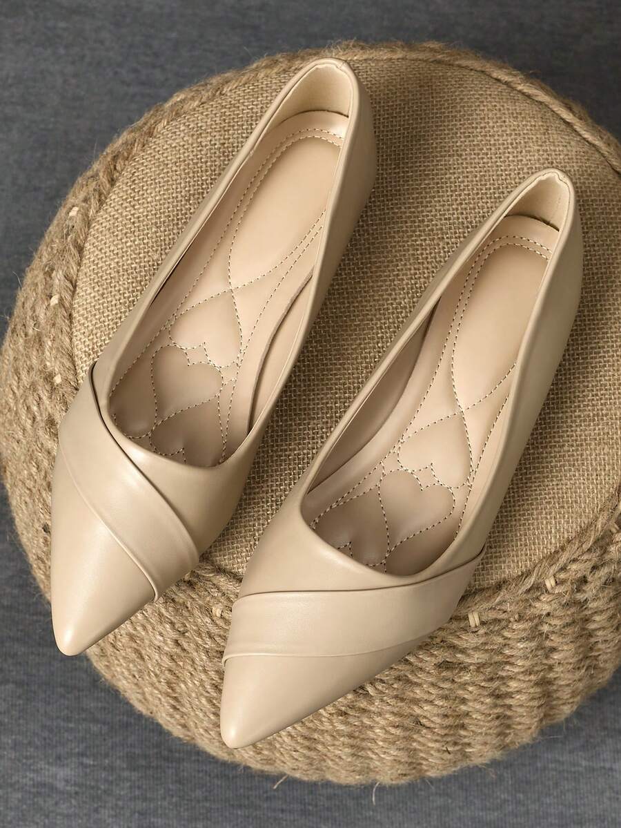 1 Pair Women's Flat Slip-On Pointed Toe Work Casual Shoes, Comfortable Office Pumps Suitable For All Seasons - Màu Khaki - Xem 1