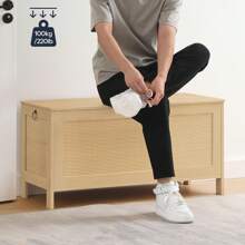 HOOBRO Storage Bench, Large Toy Box, Storage Chest With Faux Rattan Decoration, Toy Chest, 39.4'' Toy Storage Organizer, Ty Hinge And Sturdy Support, For Living Room, Bedroom, Natural NL101CW01