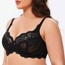 MELENECA MELENECA Women's Plus Size Minimizer Bras Full Coverage Lace Unlined Underwire Bra