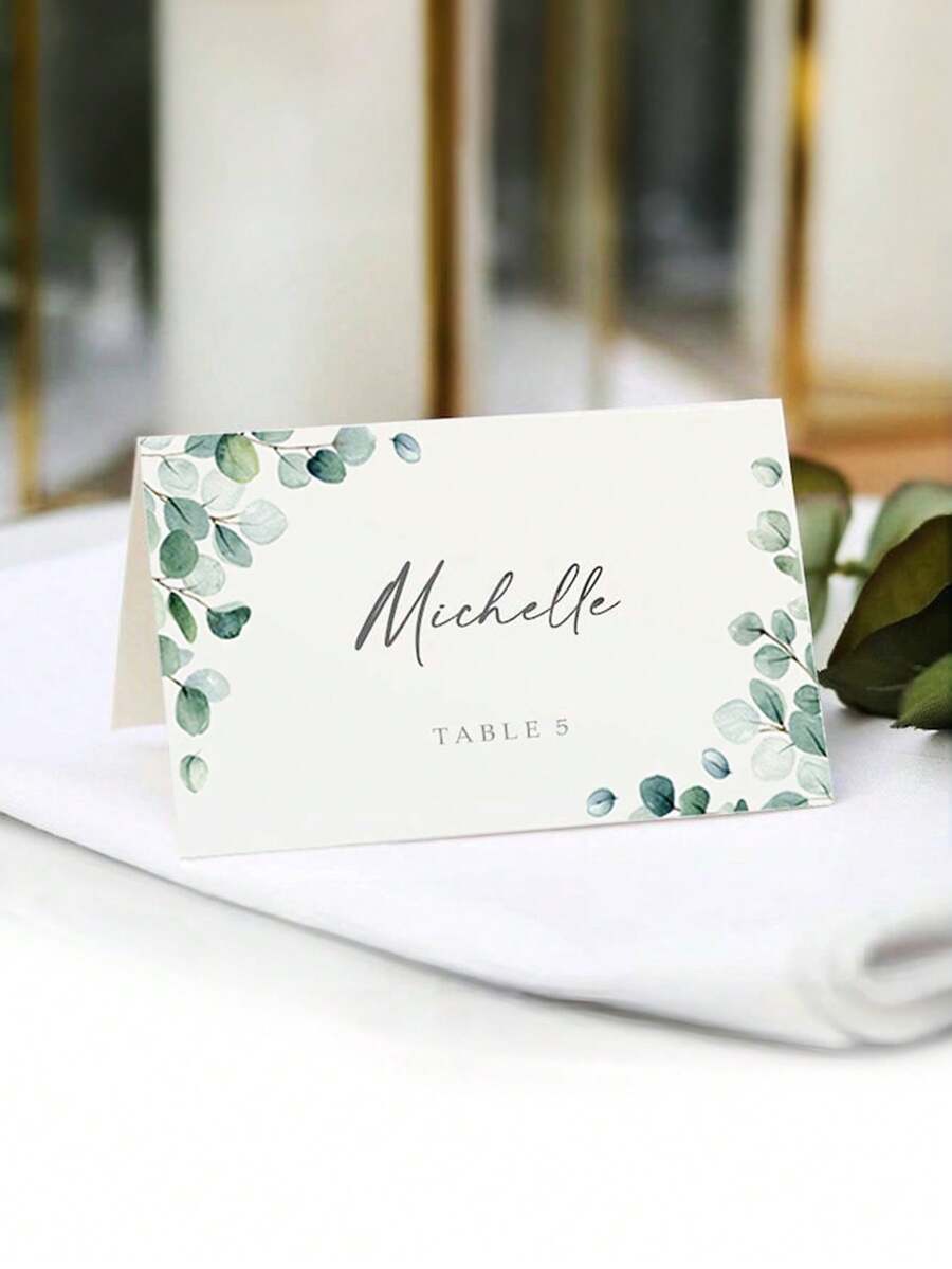 20pcs/50pcs Table Place Cards, Greenery Printed Party Seating Place ...