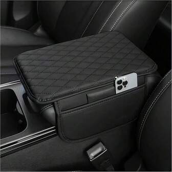 1pc Car Center Console Cover Leather Armrest Cover Cushion With 2 Storage Bags Universal Car Armrest Seat Box Pad Car Interior Accessories Protector For Most Vehicle,Car Accessories