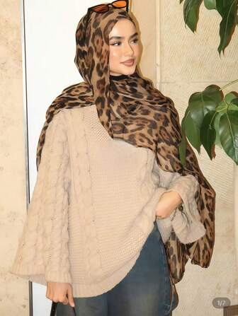 1 pièce Nouveau châle en polyester élégant à imprimé léopard en mousseline de soie, foulard pour toutes les saisons