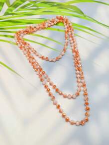 1pc 1.5m Long Crystal Beads Knotted Multi-Layer Simple Daily Wear Necklace For Women