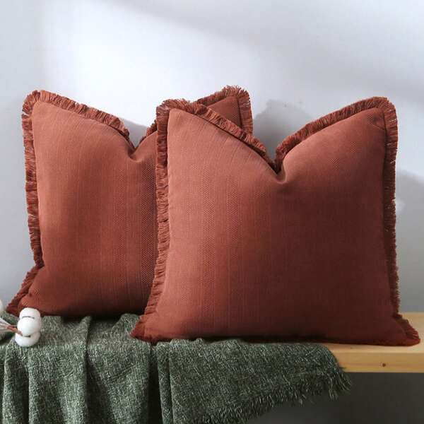 1 Peça Capa de Almofada de Estilo Espinha de Peixe Laranja com Borla, Almofada de Sofá Macia e Confortável, Decoração de Cabeceira, Acessório de Casa, Estilo Fazenda, Design Moderno Minimalista