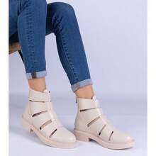 Stylish Versatile Casual Simple Hollow-Out Ankle Boots - Beige - View 1