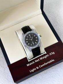 Pablo Raez 1pc Man Black Suit Business Watch Fashion Casual Wristwatch For Gentleman Stainless Steel Silver IPS Rhinestones Case Luxury Black Soft & Comfortable Microfiber Leather Fashionable Designer Male Arabic Scales Scales With Date 50M Waterproof Calendar - Silver - View 10