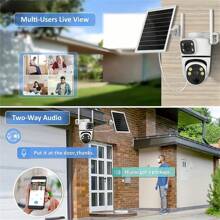 Dual Lens/Dual View Solar Powered Outdoor Security Camera, 1080P HD Outdoor Surveillance, CCTV Lithium Battery Solar Powered Two-Way Audio, USB Cable, 355° Rotation, 90° Vertical Angle, 2.4GHz WiFi, Night Vision, Waterproof, Android App Control, Fixed Panel, Suitable For Home And Business Outdoor Monitoring, Elderly Care, Pet Care