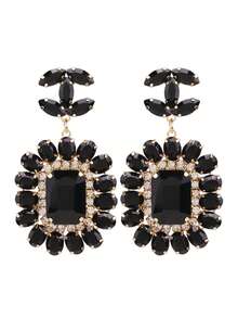 ACEHLN قرط معدني نحاسي بتصميم هندسي دقيق مرصع بالزركون، قلادة بتصميم هندسي دقيق محفورة يدويا