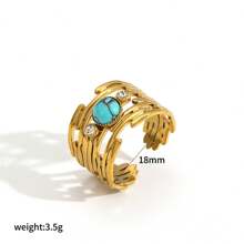 VKHK 1pc 18K Gold Plated Stainless Steel Turquoise Decor Open Ring, Suitable For Women's Daily Wear & Wedding, Gift