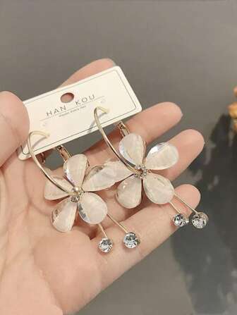 1 Pair Floral & Fruit Shaped Creative Rhinestone Decorated Personalized Earrings
