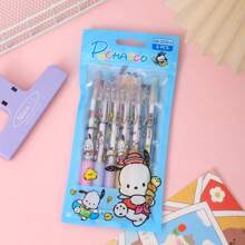 Sanrio 6er-Set Sanrio Nadelschreiber Cinnamoroll Hello Kitty 0,5 schwarze Push-Kugelschreiber, Kuromi My Melody Büro Schule Push Signature Stift Set, Pochacco Pompompurin süße Cartoon Gelschreiber mit Haken, Flüssigkeitssicher, durchgängige Tinte, einfach mitzunehmen, Geschenkset Schreibwaren, Schreibfehler können leicht durch Reibung korrigiert werden, geeignet für Büro, Studium, Tagebuch und andere multifunktionale Zulieferungen, ideal als Geschenkset in der Schulsaison zur Rückkehr an die Schule