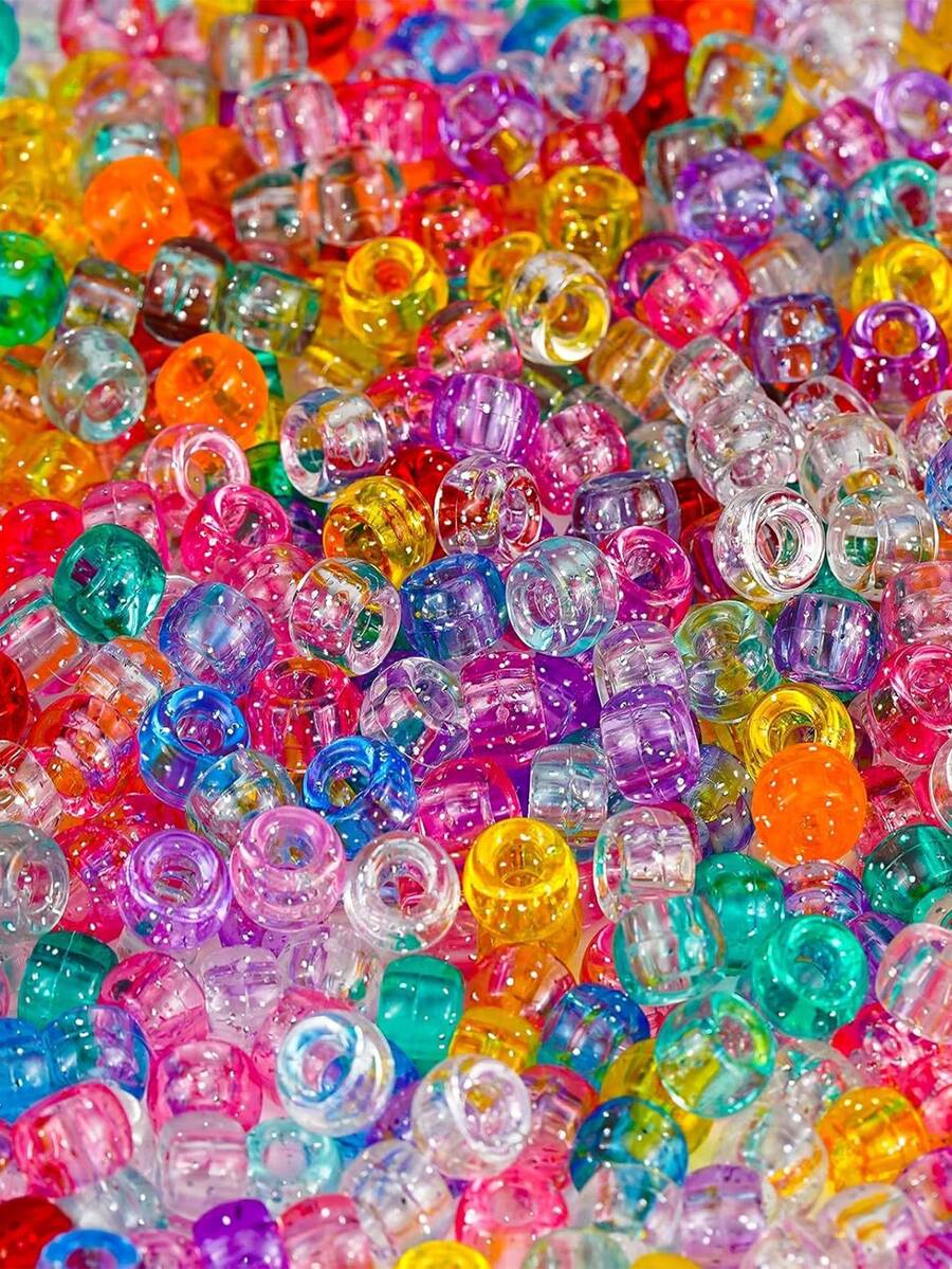 100pcs Pony Beads Mix Color Bracelet Beads For Jewelry Making Glitter Transparent Pony Beads For Hair Braids Crafts Plastic Beads DIY Bracelet