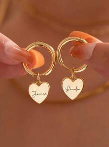 Brincos de coração personalizados, brincos pendurados com nome gravado, brincos com iniciais douradas, presente para madrinha de casamento, brinco para mulheres, presente de aniversário para ela