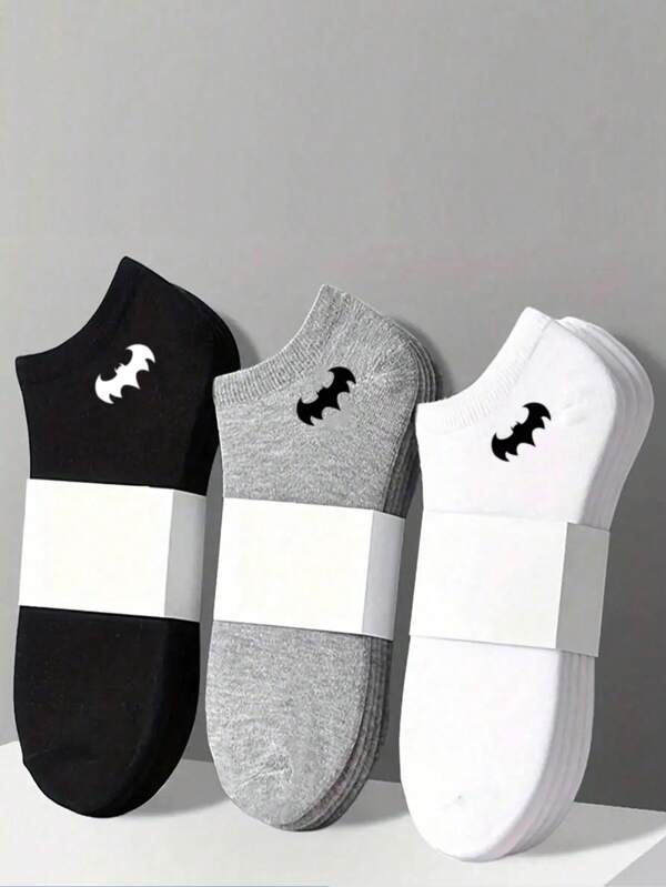 Warner Bros Set de 1/5/10/15/20/25/30 pares de calcetines esenciales de corte bajo para tobillo para hombres, suaves y ligeros, versátiles para mujer/hombre/pareja en primavera/verano, serie en negro/blanco/gris , tipo piel de Batman, transpirables, cómodos y de moda. Ideales como regalo, para volver al colegio, viajar o uso diario.