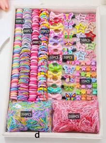 890pcs/Set Kids Pink Heart & Bowknot Elastic Hairbands, Hair Clips, Scrunchies, Princess Hair Accessories, Daily Use & Gift