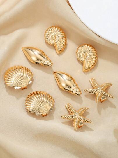 2pcs Ocean Series Metal Starfish, Shell Hair Clips For Women, Bangs, Side Hair Decor, Casual Beach Daily Accessories, Suitable For All Seasons Claw Clips Hair Claws Hair Barrettes, Best Friend Gifts