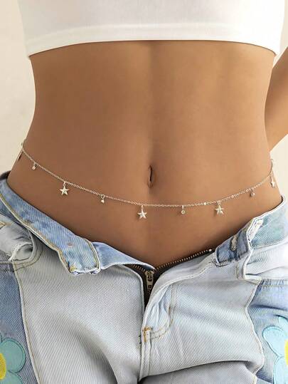 1 pièce Chaîne de taille de bikini avec décoration d'étoile et de gland, style élégant européen et américain. Convient pour les jeans en été, l'école en automne, Halloween