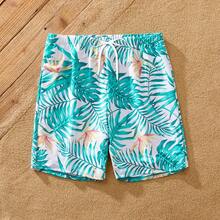 Family Matching Plant Print Wrap One-Piece Swimsuit Or Swim Trunks Shorts - 綠色 - 查看 4