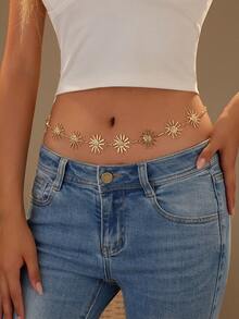 Cuiwrgrs 1 件金色太阳形状身体链腰带，多功能服饰配饰