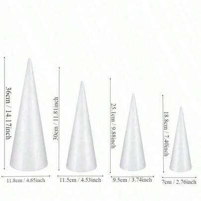 1pc Large White Solid Foam Cone, Craft Art Conical DIY Holiday Supplies, PS Foam Christmas/Birthday Scene Decor, Event Prop, Christmas Tree Topper, Cone Shape Christmas Decoration, Xmas, New Year, Thanksgiving, Valentine's Day Handmade Gift Home Decor Christmas Decorations Room Decor
