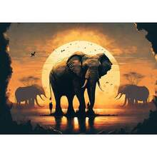 1 Stück Wandkunst Poster wahlweise mit Rahmen wilde Elefanten Sonnenuntergang Landschaft Elefant Tier Kunst Poster Leinwand Malerei Wandbilder Wohnzimmer Heimdekoration Leinwand, ohne Rahmen - Verschiedenfarbig - Übersicht 15