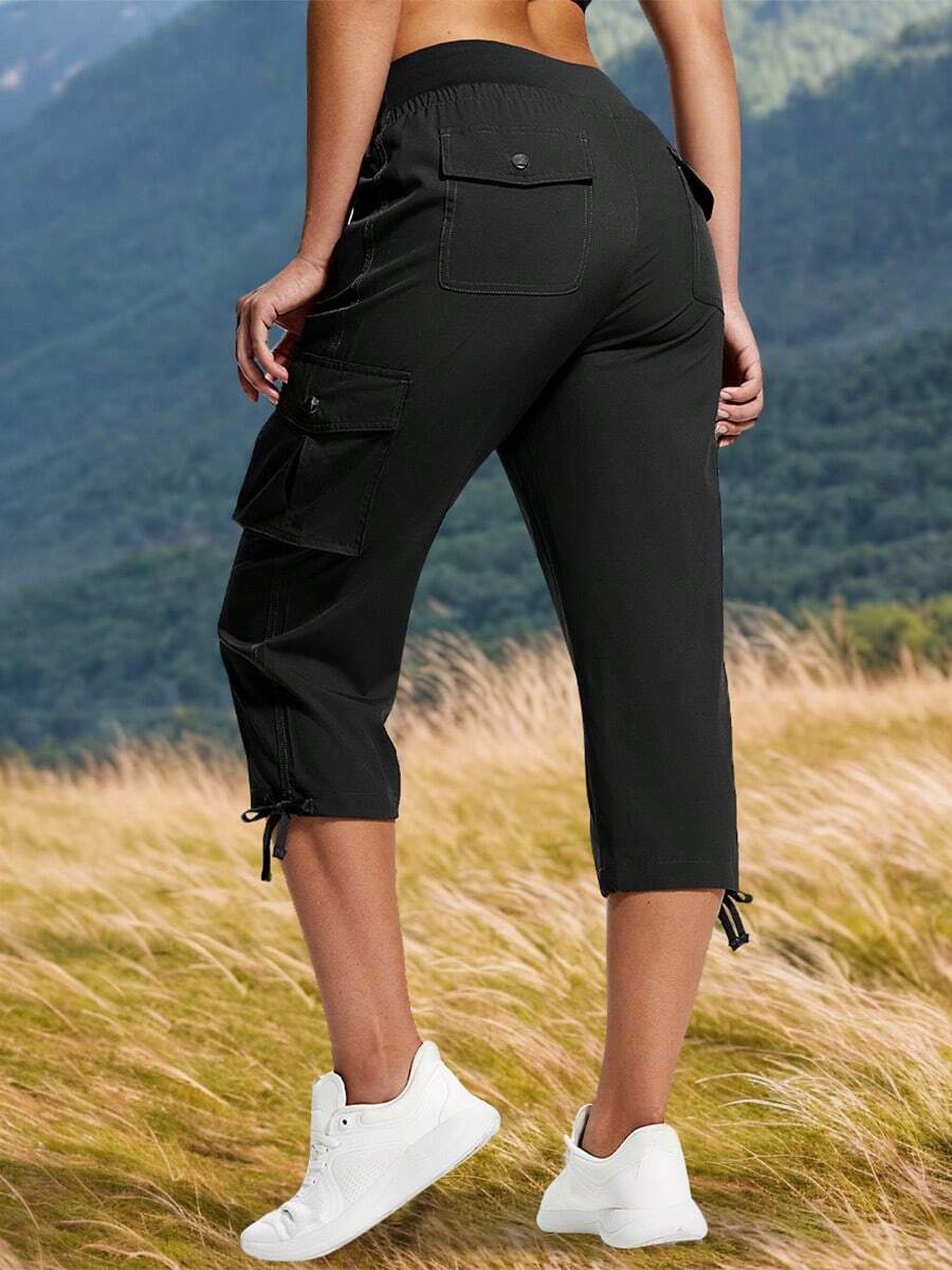 Women's Cargo Capri Pants Breathable Quick Dry Lightweight Hiking Capris With 6 Pockets For Workout Casual - màu đen - Xem 1