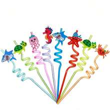 8pcs Reusable Cartoon Sea Animal Drinking Straws, Birthday Party Supplies, Bar Party Straws - Multicolor - View 1