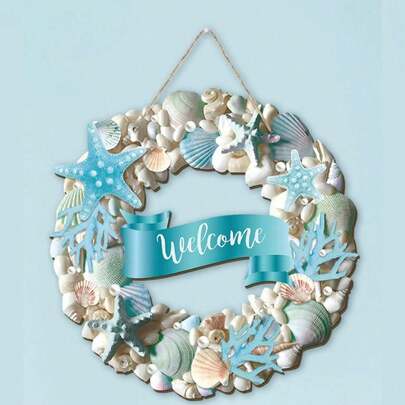 1 Piece Of Wooden Coastal Front Door Welcomes Starfish Shell Listing Starfish Turtle Beach Decorative Doorplate Listing Room Decor Summer Home Decors Bedroom Decor Wall Decor